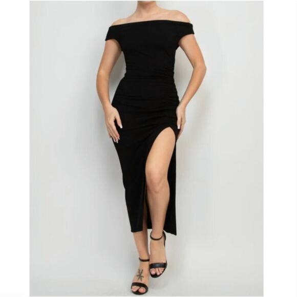 New! Eloquii womens black off the shoulder‎ column dress side slit, plus size 24 - Picture 1 of 14